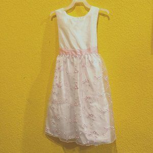 White Dress with PINK Flowers Size 10